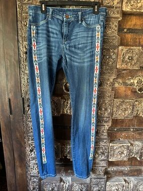 Blank NYC Trbal Southwest Blue Denim Skinny Jeans with Beaded Trim